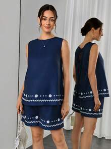 SHEIN Maternity Floral Print Tie-Front Top And Drawstring Waist Shorts Casual Daily Outfit - Blue - View 5
