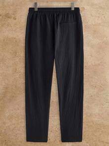 HIMLAND 男士休閒百搭純色長褲 - 黑色 - 查看 3