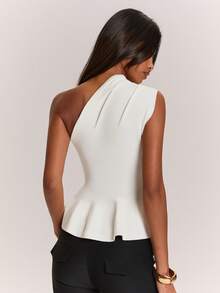 SHEIN BAE Asymmetrical Shoulder Waist-Defining Elegant Slim Fit Women's Sweater - Beige - View 2