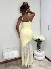 Mariisbox Women's Spring/Summer Vacation/Wedding Season Asymmetrical Lace Vest With Sheer Hem And Low Waist Fish Tail Ruffled Skirt 2-Piece Set Elegant - Apricot - View 2