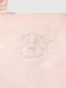 ROMWE Kawaii 花卉圖案 1909616 - 蝴蝶結刺繡大容量單肩包，時尚牛津布托特包，時尚拉鍊托特包，時尚蝴蝶結女款手提包，女款托特包，大學必需品，辦公包，粉紅色 - 繡貓咪 - 查看 2