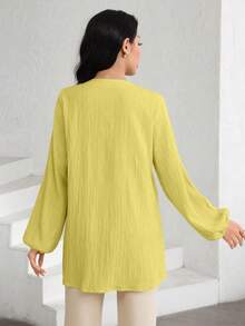 Graceveil Solid Color Lace Patchwork Textured Blouse - Yellow - View 4