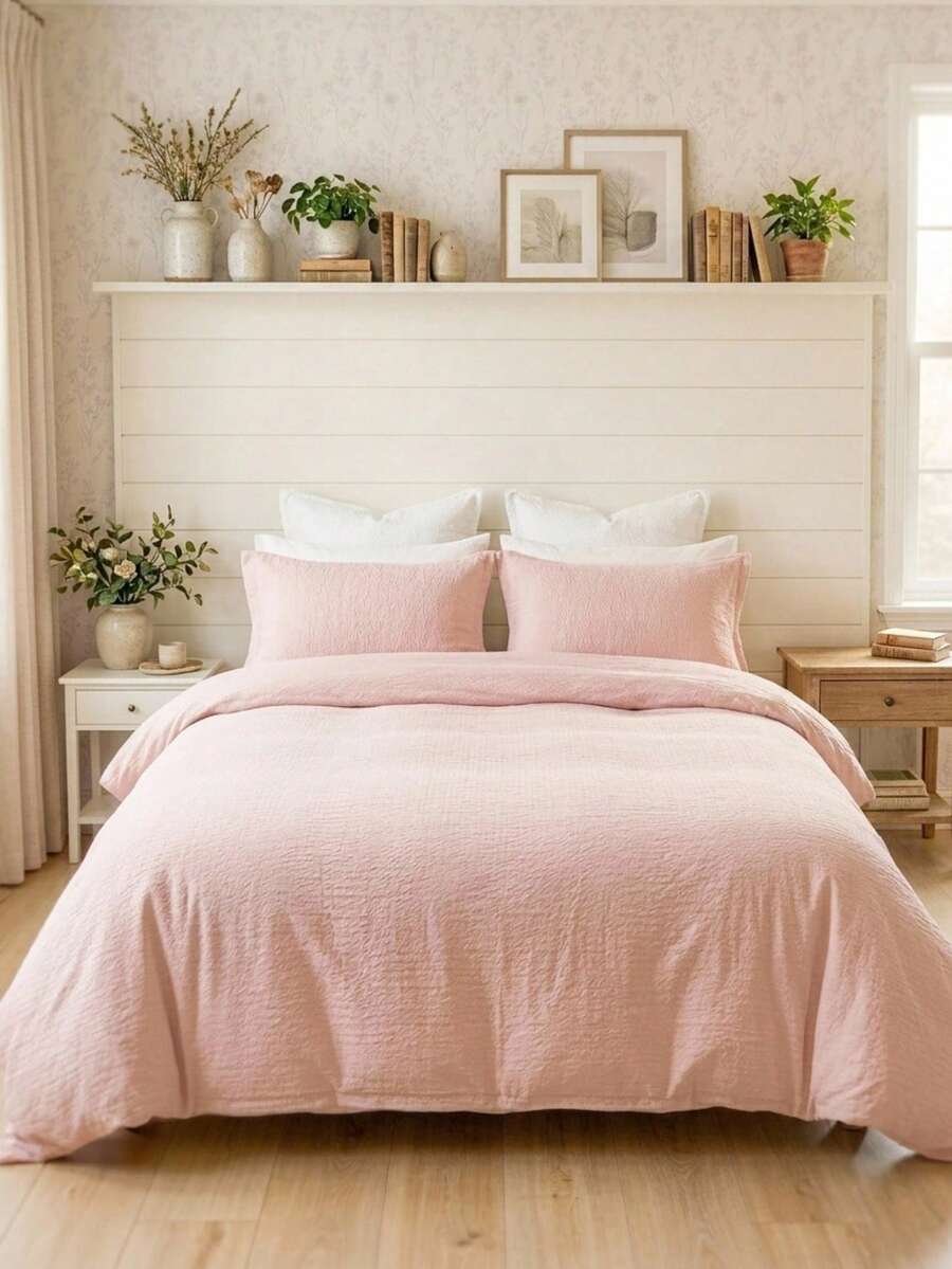 Cirelle 2/3 Pieces100% Polyester 3D Bubble Texture Bedding (Duvet Cover + 1/2 Pillowcases, No Comforter Included), All-Season Modern Polyester Bedding Collection - Peachskin - View 1