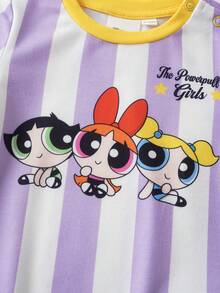 THE POWERPUFF GIRLS X SHEIN 女嬰條紋卡通印花圓領短袖連身衣 - 淡紫色 - 查看 5
