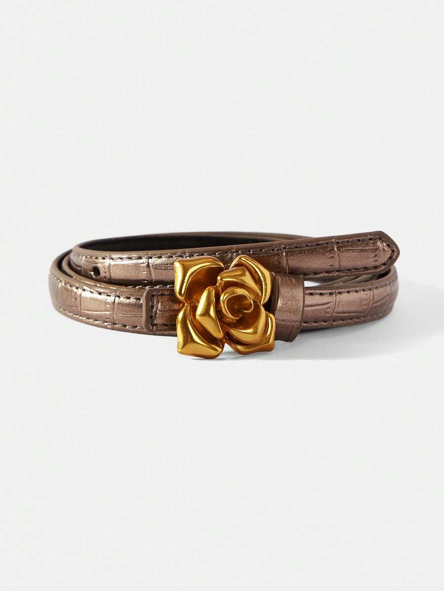 MOTF PREMIUM Cinturón con hebilla de botón en forma de rosa en oro rosa - Oro rosa - Ver 1