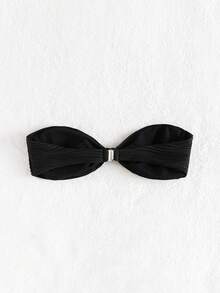 SHEIN Swim Textured Knot Tube Bikini Top,Summer Beach - Black - View 3
