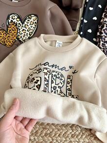 SHEIN Baby Girl 6pcs Knit Solid Color Leopard Print Letter Pattern Crew Neck Sweatshirt & Long Autumn Pants Set, Fleece Lined Thick , Suitable For Winter - Multicolor - View 10