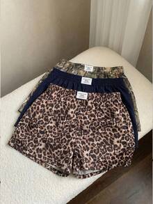 SHEIN EZwear 深藍色大尺碼女款字母印花牛仔短褲 多色 - 藏蓝色 - 查看 4