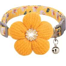 PETSIN 1 Stück Frühlings-Blumen-Haustierhalsband - Weicher Baumwollstoff mit Gänseblümchen-Muster, 3D-gestrickte Blume mit Strass-Akzent, verstellbare Schnellverschluss-Schnalle mit Glocke, frische Cottagecore-Ästhetik, perfekt für Picknicks und Spaziergänge Outdoor, passend für kleine Hunde und Katzen - Verschiedenfarbig - Übersicht 12