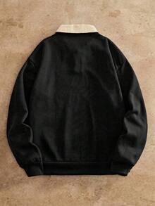 HIMLAND 男士拼色領字母刺繡套頭運動衫 - 黑色 - 查看 2