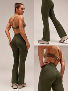 GLOWMODE 28" Powersculpt™ StudioShape Peakbum 喇叭褲，附網格拼接、抽繩防捲腰頭，高強度訓練健身房運動健身服 - 軍綠色 - 查看 8
