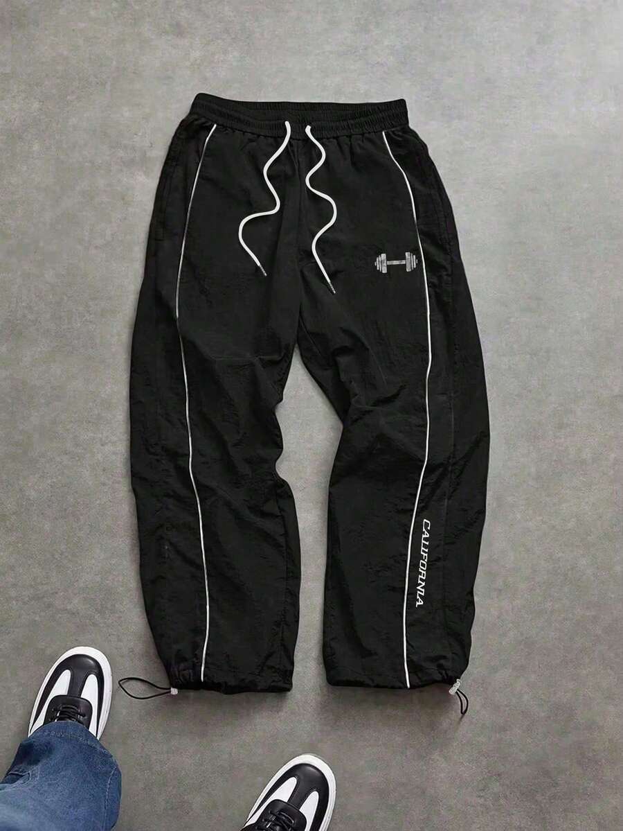 Gym Rark Men's Drawstring Elastic Waist Contrast Trim Fashion Sports Long Pants, Gym - Black - View 1
