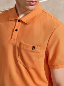 Courvante Golf Men's Casual Flap Pocket Button-Up Short Sleeve Polo Shirt, Summer Men Clothing, Orange Golf - Orange - View 7