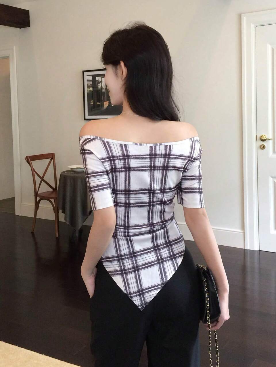 Women's Off-Shoulder Plaid Fashion Date & Outing Dress