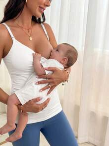 Modmama Conjunto de 3 tops sin mangas de maternidad y lactancia de unicolor, ropa de maternidad y lactancia - Multicolor - Ver 3