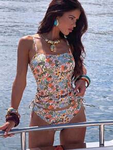 Swim Vcay Set Baju Renang Tankini Wanita dengan Motif Cetak, Gaya Kasual Elegan untuk Liburan - MultiWarna - View 1