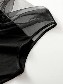 SHEIN LUNE 女款夏季優雅網格拼接背心 - 黑色 - 查看 5