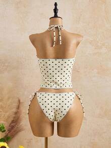 Swim Mod Summer Sweet Cherry Plaid Tank Bikini Set - Light Yellow - View 10