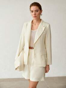 MOTF PREMIUM WOMEN'S COMMUTER COTTON LINEN THIN LIGHTWEIGHT BLAZER - Beige - View 2