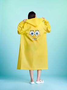 SpongeBob SquarePants | SHEIN معطف مطر مطبوع بنمط شارة 1، بونشو للبالغين، مجموعة متنوعة من الأحجام للاختيار من بينها، مناسب للرجال والنساء، قابل لإعادة الاستخدام، مناسب للتنقل والخروجات والسفر، إسفنجي - الغرض العام - مشاهدة 3