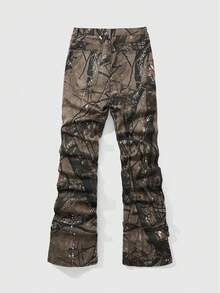 ROMWE MEN Street Life Men's Fashion Rhinestone Detail Branch Pattern Print Pocket Denim Jeans - Multicolor - View 2