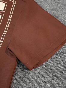 PAVTROS Set Kemeja Kasual Pria Lengan Pendek Motif Matahari dan Celana Pendek - Coklat - View 6