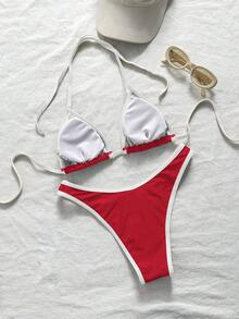 Swim SXY 2025 女款休閒運動風方領背心式連身泳衣 - 紅色 - 查看 5