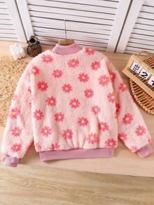 Emery Rose Kids Emery Rose Kids 少女心愛心圖案長袖抓絨冬季運動衫，心形印花套頭衫，休閒可愛運動校園優雅花卉秋季款 - 粉色 - 查看 2