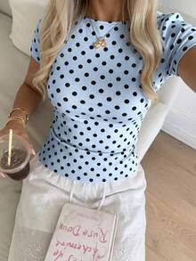 CovetEZ 休閒極簡風 95% 棉性感露肩奶油藍條紋短袖 T-shirt，適合春夏季節，春夏穿搭，奶油藍條紋顯白，夏季上衣，適合日常通勤、約會、聚會，秋冬/夏季，聖誕節、新年、感恩節、派對、婚禮、海灘、畢業典禮，時尚 - 彩色 - 查看 6