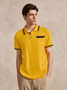 Courvante Camisa polo formal de algodón con ribete de contraste para hombre, ceremonia - Amarillo - Ver 4