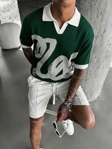 EGENSIO Top de punto de manga corta con bloques de color para hombre - Verde Oscuro - Ver 1