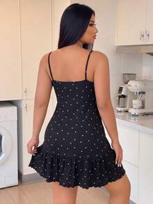 ZzzCrew Gaun Tidur Camisole Seksi Rajut Bergaris Motif Hati untuk Wanita Ukuran Plus, Dapat Dipakai di Luar Ruangan - Hitam - View 2