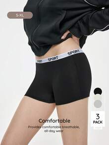Bralution 3pcs Letter Tape Waistband Waist Boyshorts - Multicolor - View 3