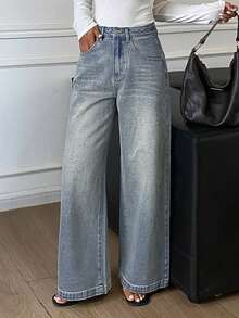 DAZY Women's Distressed Washed Wide Leg Denim Jeans - Blue - View 7