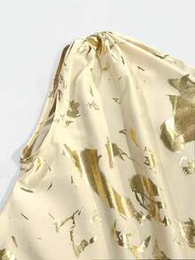 Roveilla Damen-Sommerkleid in Große Größen, elegant und raffiniert, mit asymmetrischer Schulter, Goldfolien-Plissee, Champagner-Gold, metallischem Glanz, asymmetrischem Ausschnitt, 2026 Sommerkleid, neues Kleid - Aprikosenfarben - Übersicht 7