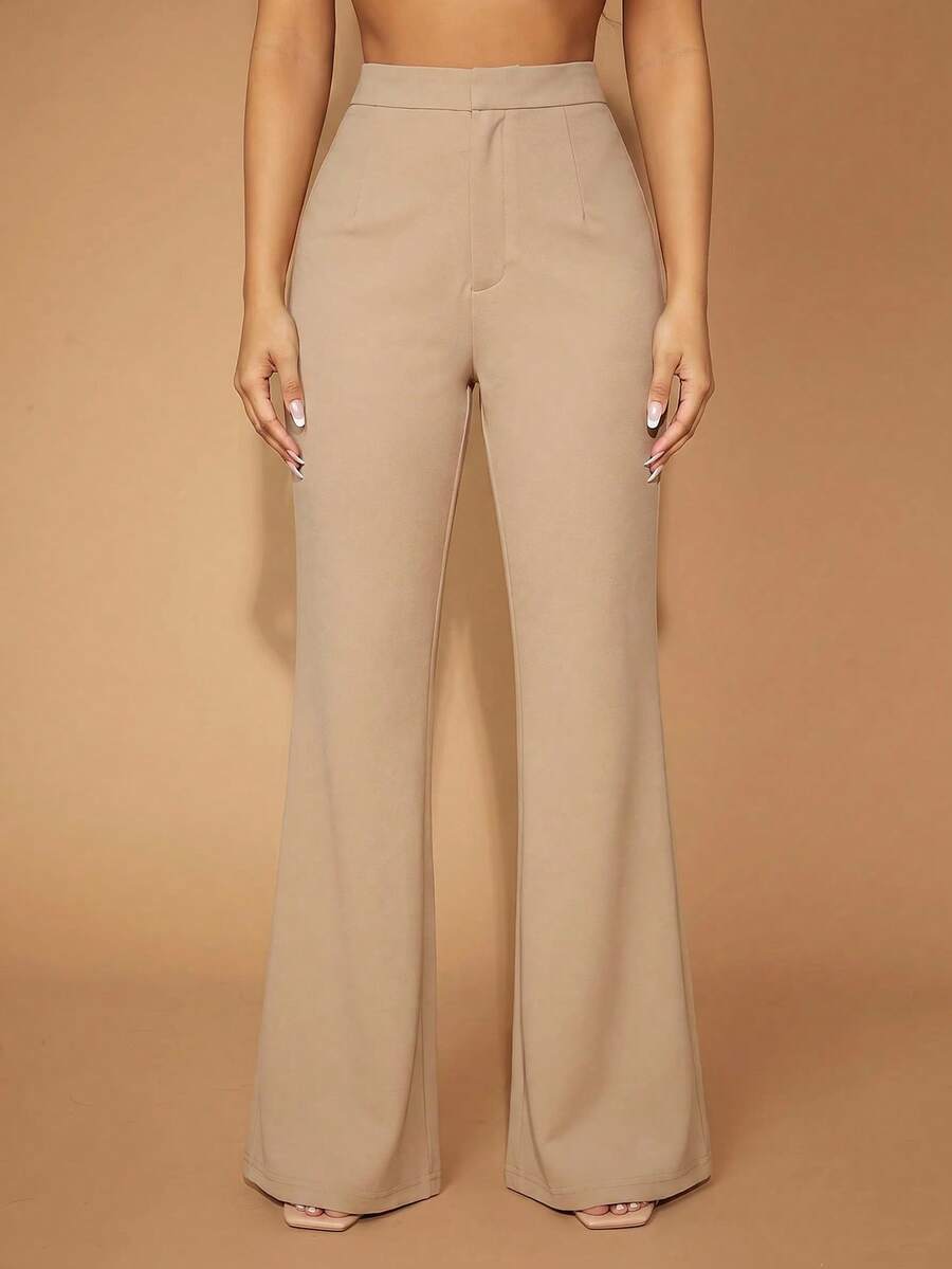 SHEIN SXY Pantalones de pierna acampanada de unicolor minimalista casual para mujer talla grande para oficina y desplazamientos