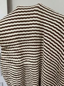 SHEIN EZwear 女款條紋拼接百褶休閒百搭日常上衣 - 咖啡棕 - 查看 8