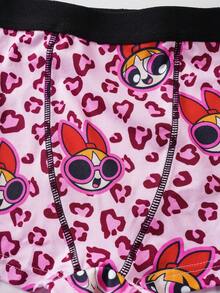 THE POWERPUFF GIRLS X SHEIN Women's Leopard Print Cartoon Graphic Boxer Briefs - Hot Pink - View 4