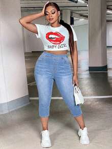 SHEIN ICON Jeans pitillo de talle alto con bolsillos en contraste de color para tallas grandes - Lavado ligero - Ver 6