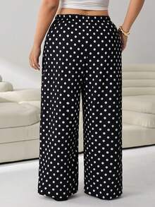 Solflare Plus Size Women's Polka Dot Drawstring Waist Casual Boho Versatile Daily Outing Vacation Long Pants Summer - Multicolor - View 2