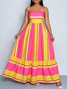 SOLERSUN Plus Size Pink Maxi Dress With Shoulder Straps, Suitable For Vacation, Beach, Commuting, Casual Tropical Wear, Elegant Gown Summer - Yellow - View 2