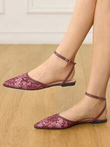 CUCCOO HITCHD Women's Mesh Embroidered Flat-Soled Shoes - Burgundy - View 2