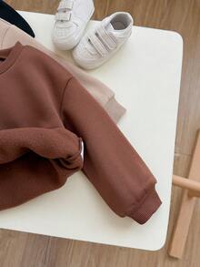 SHEIN 女嬰秋冬可愛百搭純色保暖內裡長袖運動衫 4件套 - 卡其色 - 查看 3