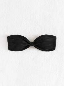 SHEIN Swim Textured Knot Tube Bikini Top,Summer Beach - Black - View 4