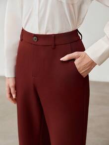 MOTF PREMIUM Pantalones de pierna recta color borgoña para mujer - Burdeos - Ver 5