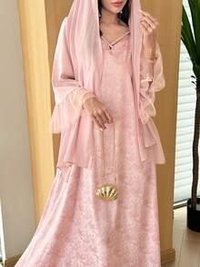 Al Najma Spring Summer Pink Mesh Patchwork Loose Slimming Dress - Pink - View 6