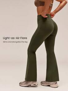 GLOWMODE 28" Powersculpt™ StudioShape Peakbum 喇叭褲，附網格拼接、抽繩防捲腰頭，高強度訓練健身房運動健身服 - 軍綠色 - 查看 5