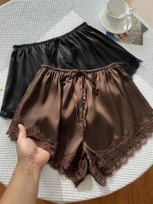 Elamini Women's New Season Vintage Hot Girl Slimming Asymmetrical Pleated Satin Shorts Set, Premium Vacation Style - Multicolor - View 1
