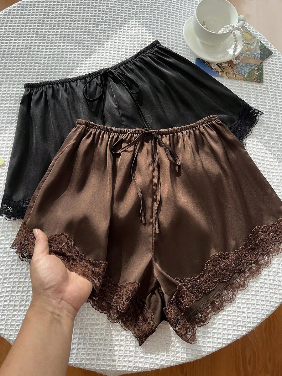 Elamini Women's New Season Vintage Hot Girl Slimming Asymmetrical Pleated Satin Shorts Set, Premium Vacation Style - Multicolor - View 1