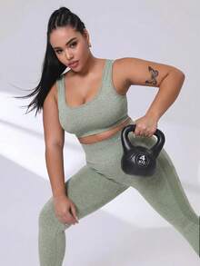 SHEIN Rhythm Era Lange nahtlose Yoga-Leggings mit hoher Taille und Po-Hebe-Effekt in Pfirsich für Damen, Fitness, Laufen und Workout - Armeegrün - Übersicht 4